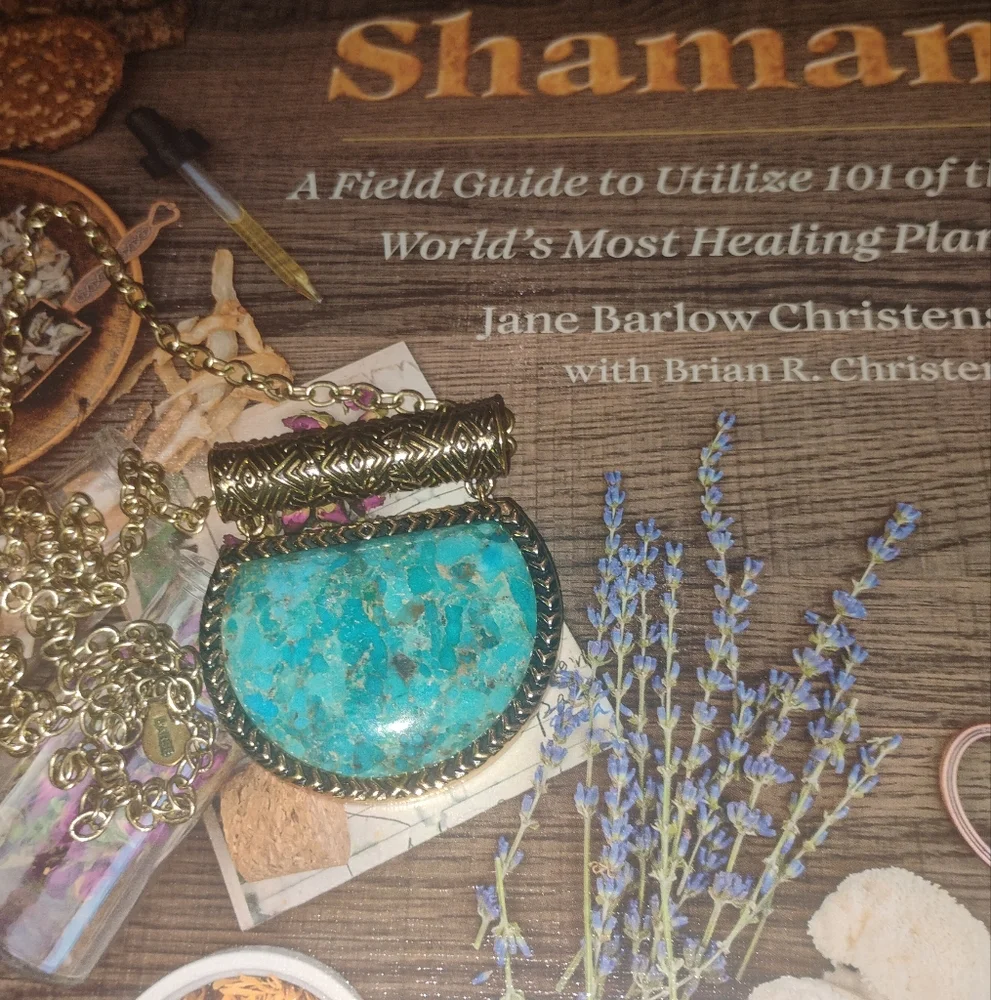 Kingman Turquoise and Bronze Half Moon Pendant with Necklace by Studio Barse - Picture 4 of 10